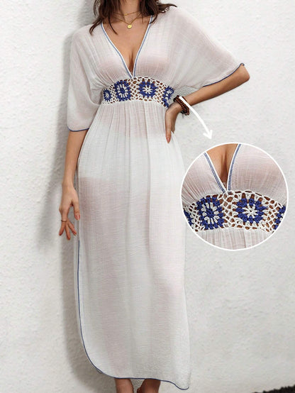 Fembélia Women's Crochet Lace Cover Up And Patchwork Skirt Set Summer