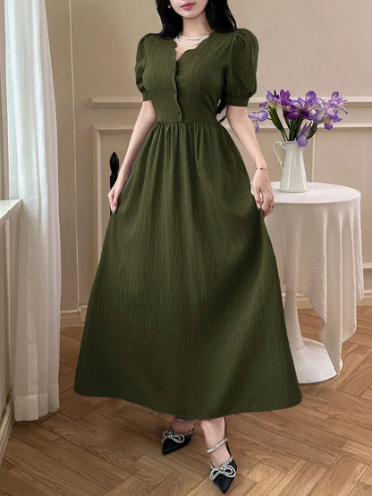 Feyla Women's Elegant Solid Color Short Sleeve Dress