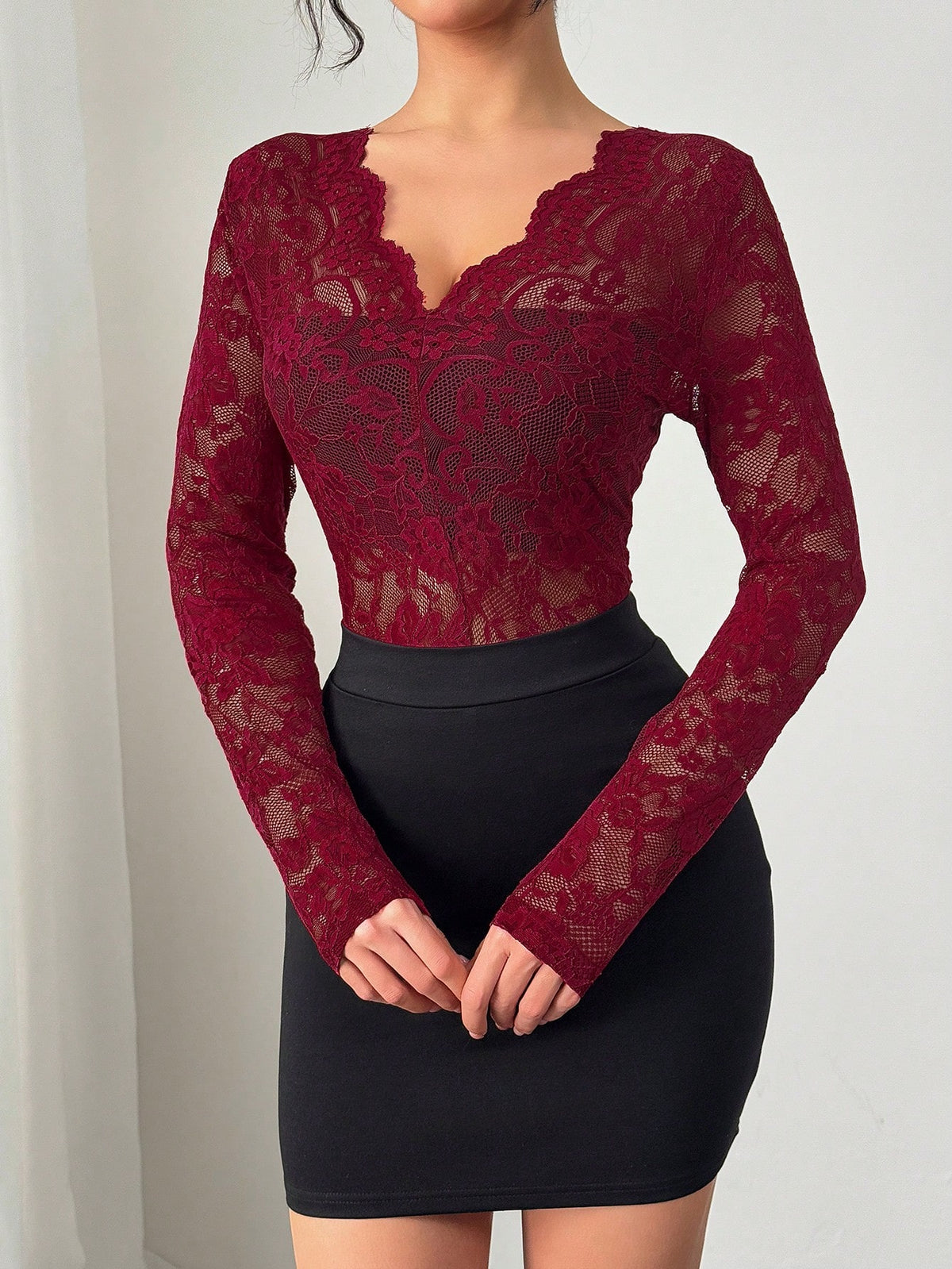 Firerie Floral Lace Scallop Trim Top Without Bra