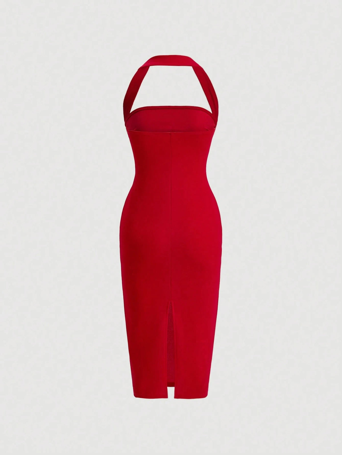 Firerie Solid Ruched Halter Neck Backless Bodycon Dress