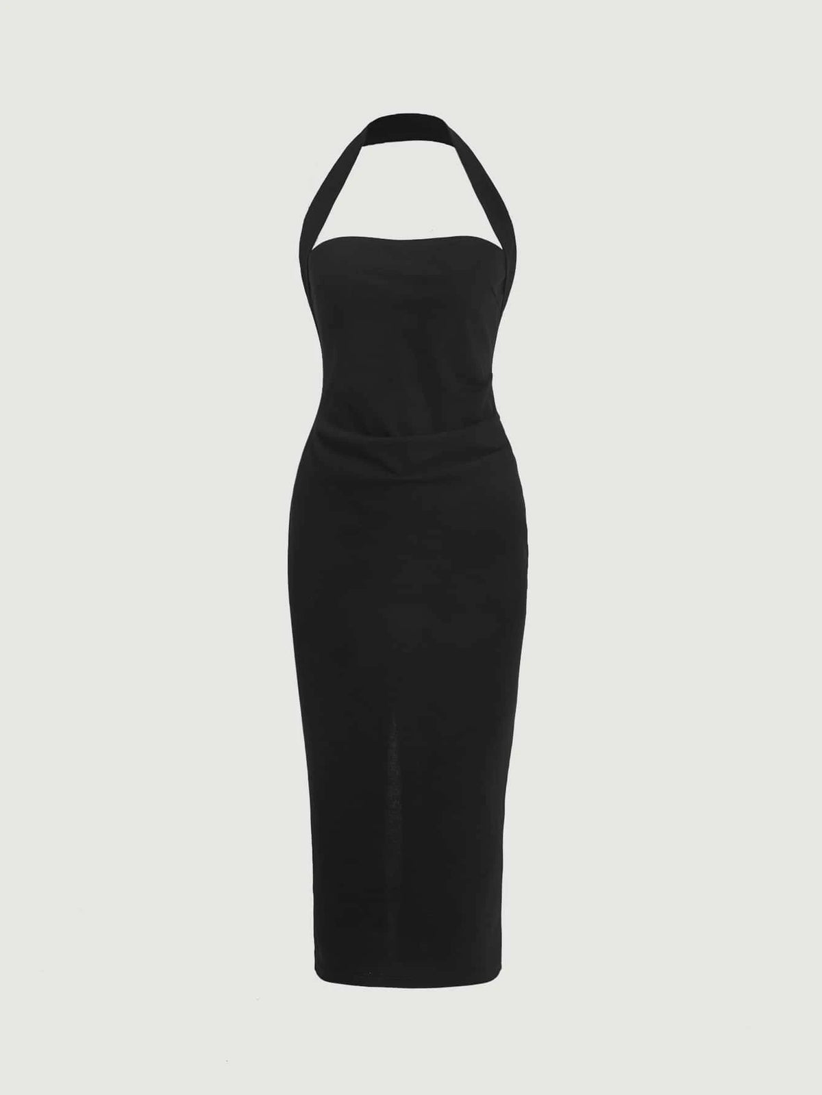 Firerie Solid Ruched Halter Neck Backless Bodycon Dress