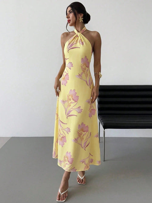 Firerie Women's Elegant Casual Wedding Party Brunch Romantic Date Loose Backless Dress, Pink Yellow,Summer Dresses For Women