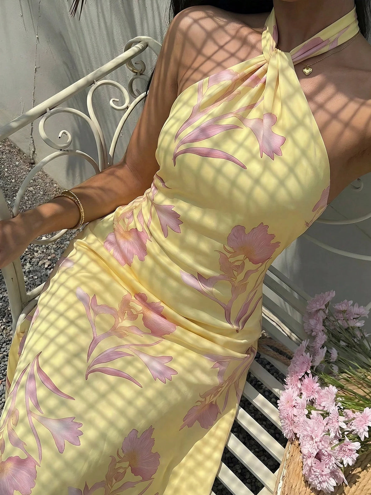 Firerie Women's Elegant Casual Wedding Party Brunch Romantic Date Loose Backless Dress, Pink Yellow,Summer Dresses For Women
