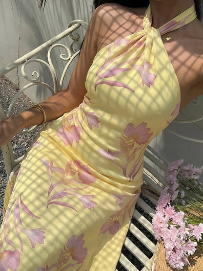 Firerie Women's Elegant Casual Wedding Party Brunch Romantic Date Loose Backless Dress, Pink Yellow,Summer Dresses For Women