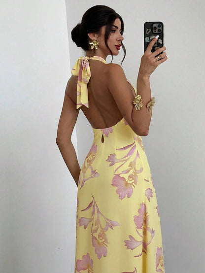 Firerie Women's Elegant Casual Wedding Party Brunch Romantic Date Loose Backless Dress, Pink Yellow,Summer Dresses For Women