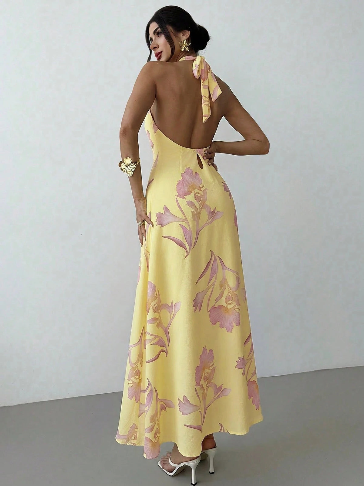 Firerie Women's Elegant Casual Wedding Party Brunch Romantic Date Loose Backless Dress, Pink Yellow,Summer Dresses For Women