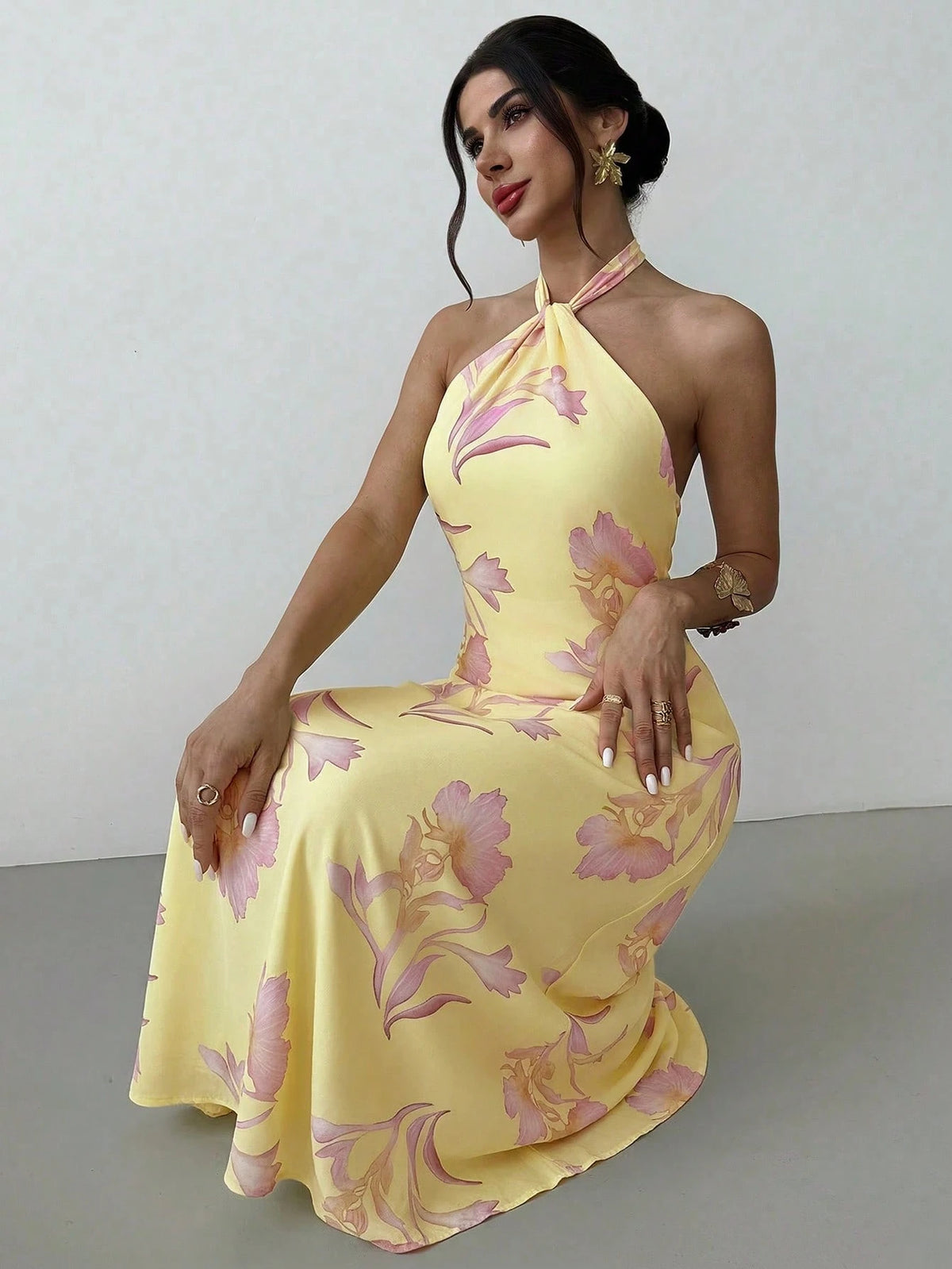 Firerie Women's Elegant Casual Wedding Party Brunch Romantic Date Loose Backless Dress, Pink Yellow,Summer Dresses For Women