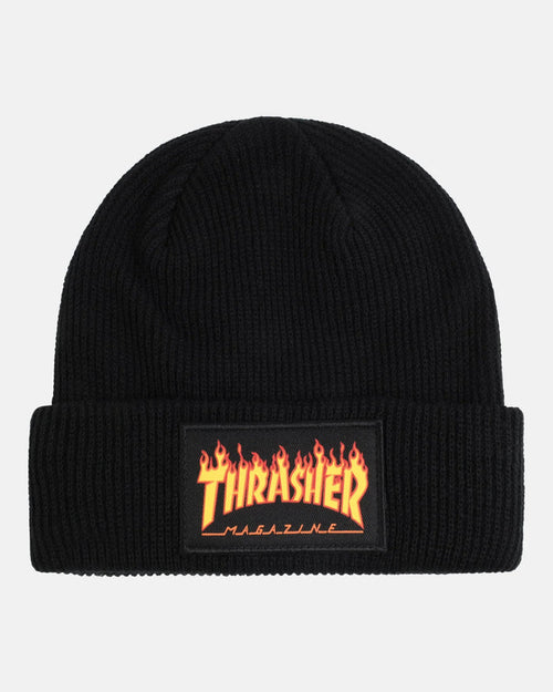 FLAME PATCH - BEANIE - BLACK - Four Street