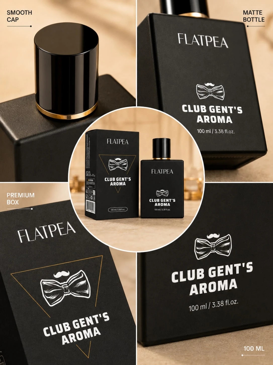 FLATPEA Club Gent's Men's Fragrance Spray 100ml, Luxury Vanilla Woody Fragrance, Long-Lasting Classic Scent, Fine Mist Spray, Elegant Masculine Aroma, Suitable For Neck, Wrists, Body, Shower, Work, Tr