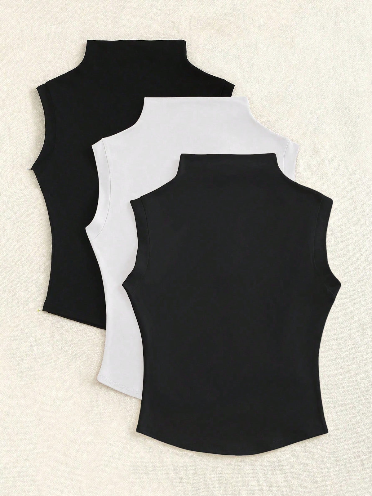 Flirla Spring/Summer Casual Solid Color Stand Collar Sleeveless T-Shirt