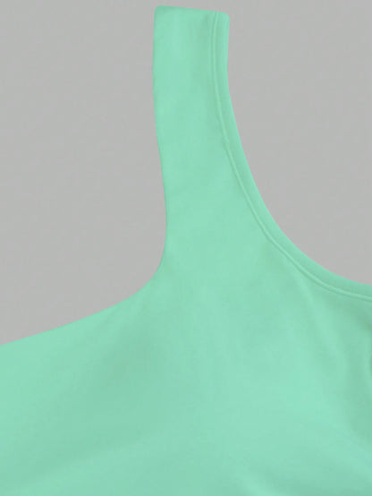 Flirla Women's Casual Solid Color Square Neck Padded Fitted Tank Top, Summer