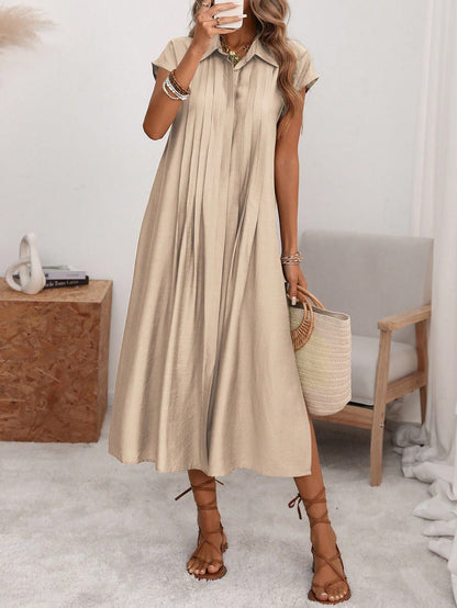 Florisole Women's Shirt Collar Button Down Loose Midi Dress,Sage Green,Summer,Casual,Vacation,Holiday,Elegant French Retro Office Commute Boho Raglan Sleeve