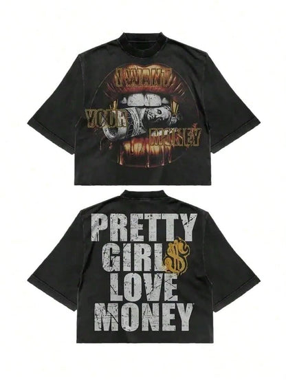 Fly "I Want Your Money" Hip-Hop Flow T-Shirt% Pure Cotton Double-Sided Printed T-Shirt, Suitable For Men And Women,Summer Crop Top, Ideal Gift-L14