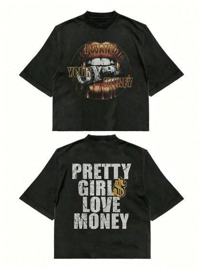 Fly "I Want Your Money" Hip-Hop Flow T-Shirt% Pure Cotton Double-Sided Printed T-Shirt, Suitable For Men And Women,Summer Crop Top, Ideal Gift-L14