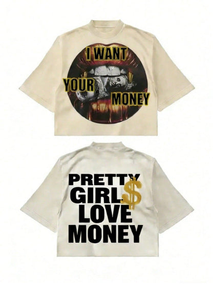 Fly "I Want Your Money" Hip-Hop Flow T-Shirt% Pure Cotton Double-Sided Printed T-Shirt, Suitable For Men And Women,Summer Crop Top, Ideal Gift-L14
