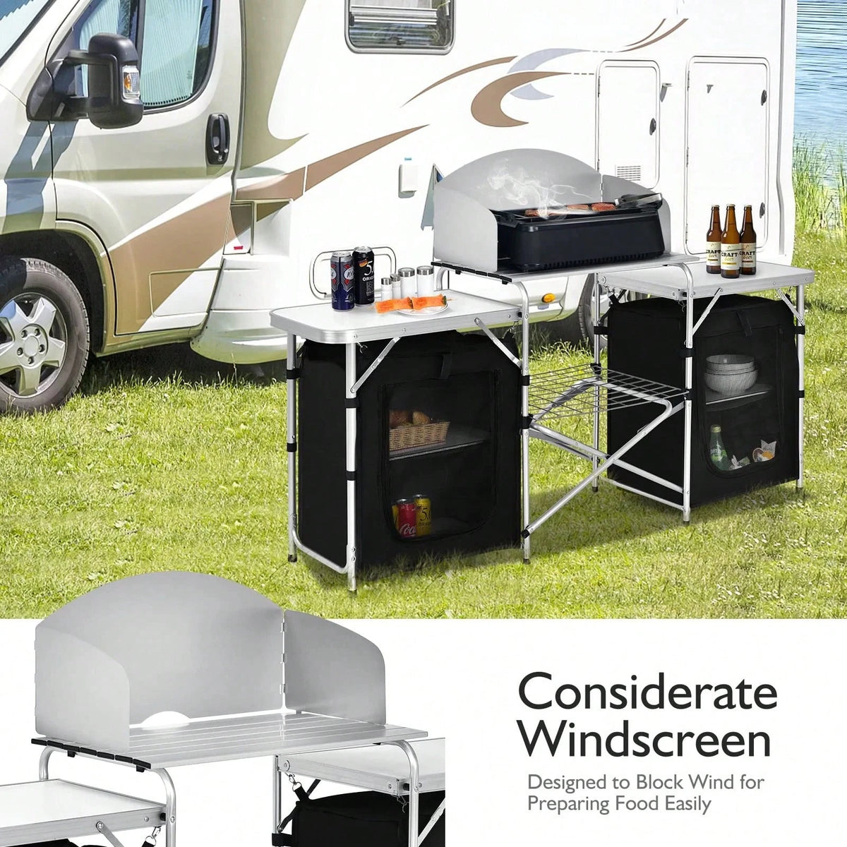 Folding Camping Kitchen Table With Storage