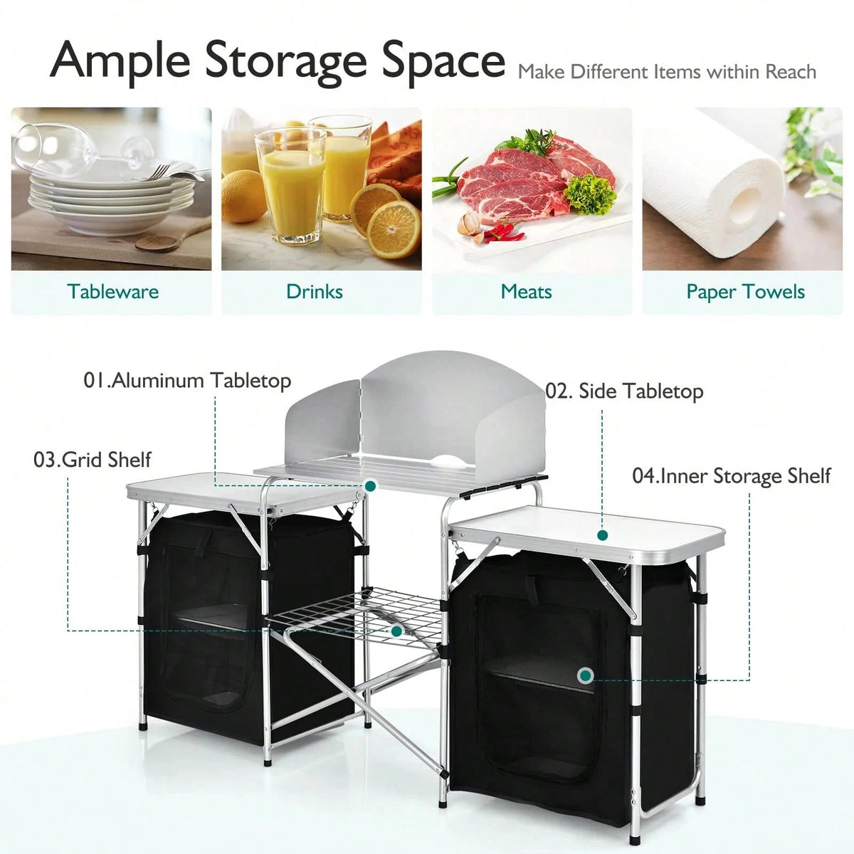 Folding Camping Kitchen Table With Storage