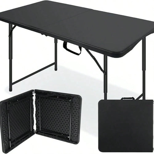 Folding Table 4 Foot,Portable Plastic Fold-In-Half Heavy Duty Picnic Foldable Table,Indoor Outdoor Adjustable Height Black Folding Table With Carrying Handle For Camping,Party,Dining
