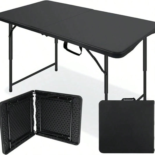 Folding Table 4 Foot,Portable Plastic Fold-In-Half Heavy Duty Picnic Foldable Table,Indoor Outdoor Adjustable Height Black Folding Table With Carrying Handle For Camping,Party,Dining