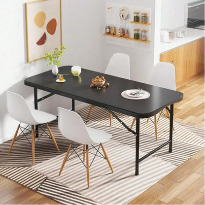 Folding Table 4 Foot,Portable Plastic Fold-In-Half Heavy Duty Picnic Foldable Table,Indoor Outdoor Adjustable Height Black Folding Table With Carrying Handle For Camping,Party,Dining