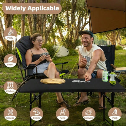 Folding Table 4 Foot,Portable Plastic Fold-In-Half Heavy Duty Picnic Foldable Table,Indoor Outdoor Adjustable Height Black Folding Table With Carrying Handle For Camping,Party,Dining