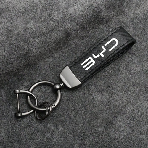 For BYD M6 G3 G5 T3 13 F3 F0 S6 S7 E5 E6 L3 Carbon Fiber Leather Car Key Fob Decoration And Car Keychain With Horseshoe Clasp