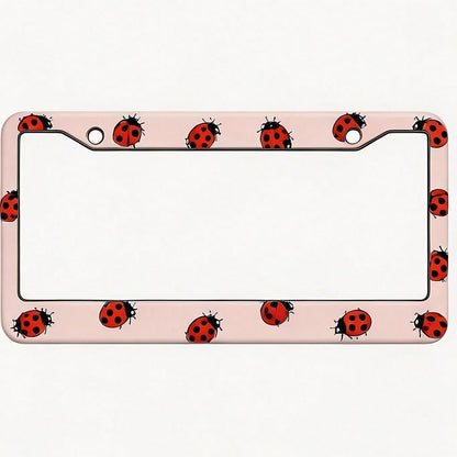 For Decorative Purposes Only Square Aluminum License Plate Frame Protector Pink Ladybug Cartoon Pattern Car License Plate Decorative Frame 31x16CM/12.2x 6.3inch Rust-Proof With Screws