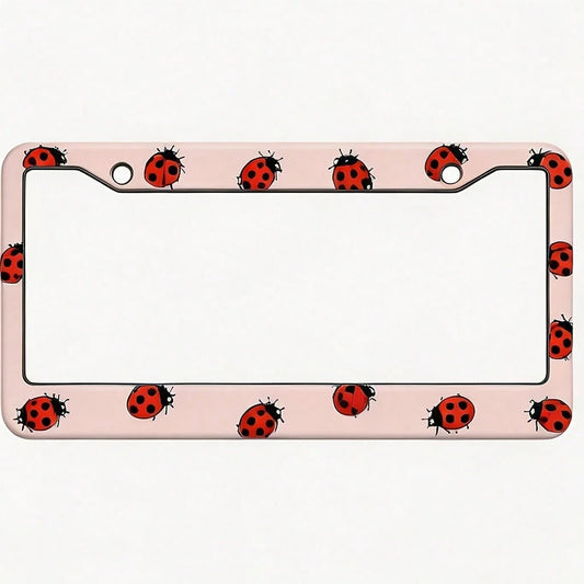 For Decorative Purposes Only Square Aluminum License Plate Frame Protector Pink Ladybug Cartoon Pattern Car License Plate Decorative Frame 31x16CM/12.2x 6.3inch Rust-Proof With Screws