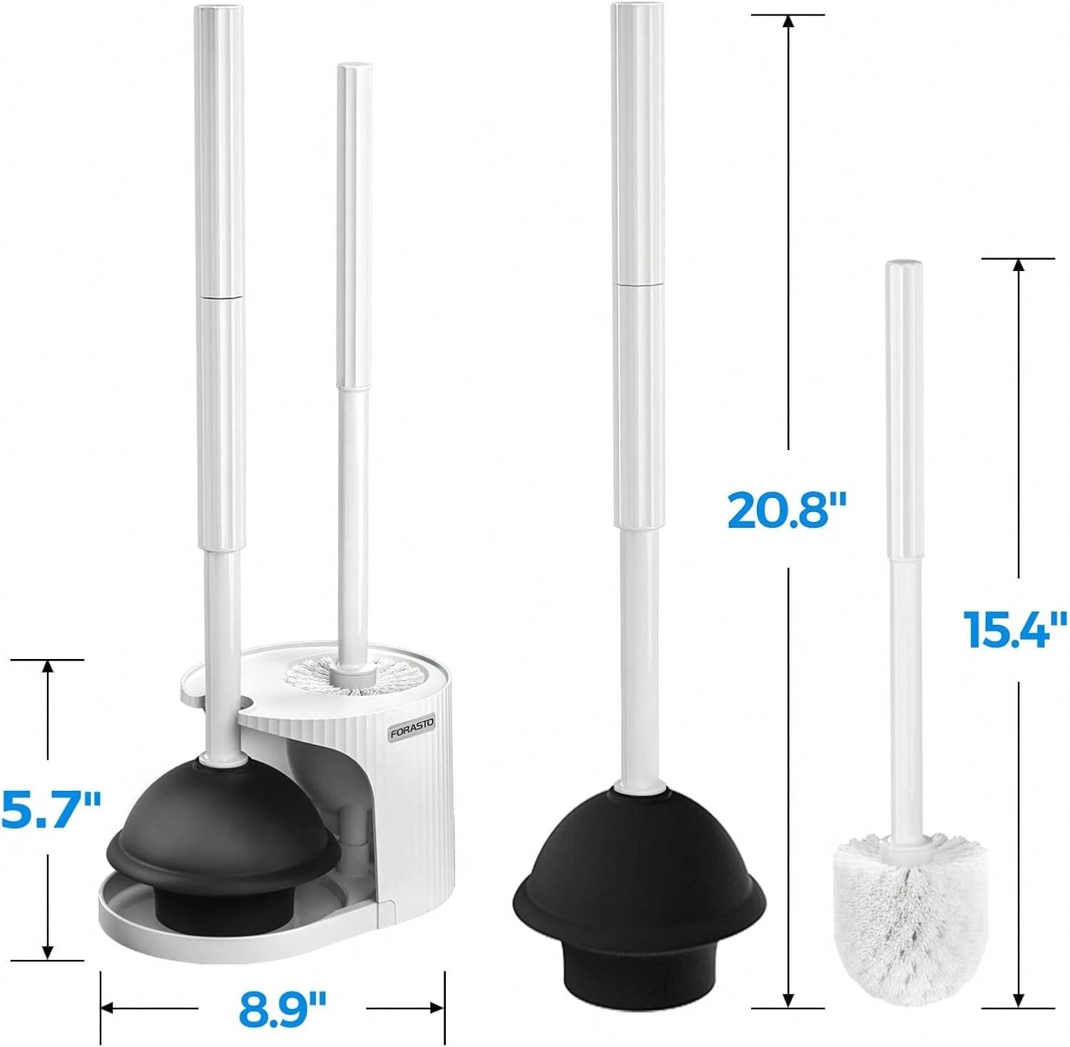 FORASTO 2 In 1 Toilet Brush And Plunger Set, Toilet Bowl Brush Plunger Set,Extended Handle Plunger,Bathroom Cleaning Tools,Toilet Brush Plunger Combo,Cleaning Brush(Pearl White,20.8inch)
