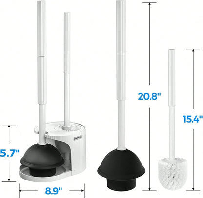 FORASTO 2 In 1 Toilet Brush And Plunger Set, Toilet Bowl Brush Plunger Set,Extended Handle Plunger,Bathroom Cleaning Tools,Toilet Brush Plunger Combo,Cleaning Brush(Pearl White,20.8inch)