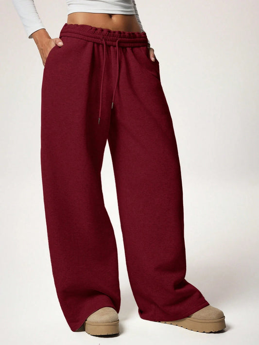 Forever 21 New Autumn/Winter Casual Loose Fit Drawstring Waist Wide Leg Sweatpants, Thick Thermal Lined, Versatile & Slimming