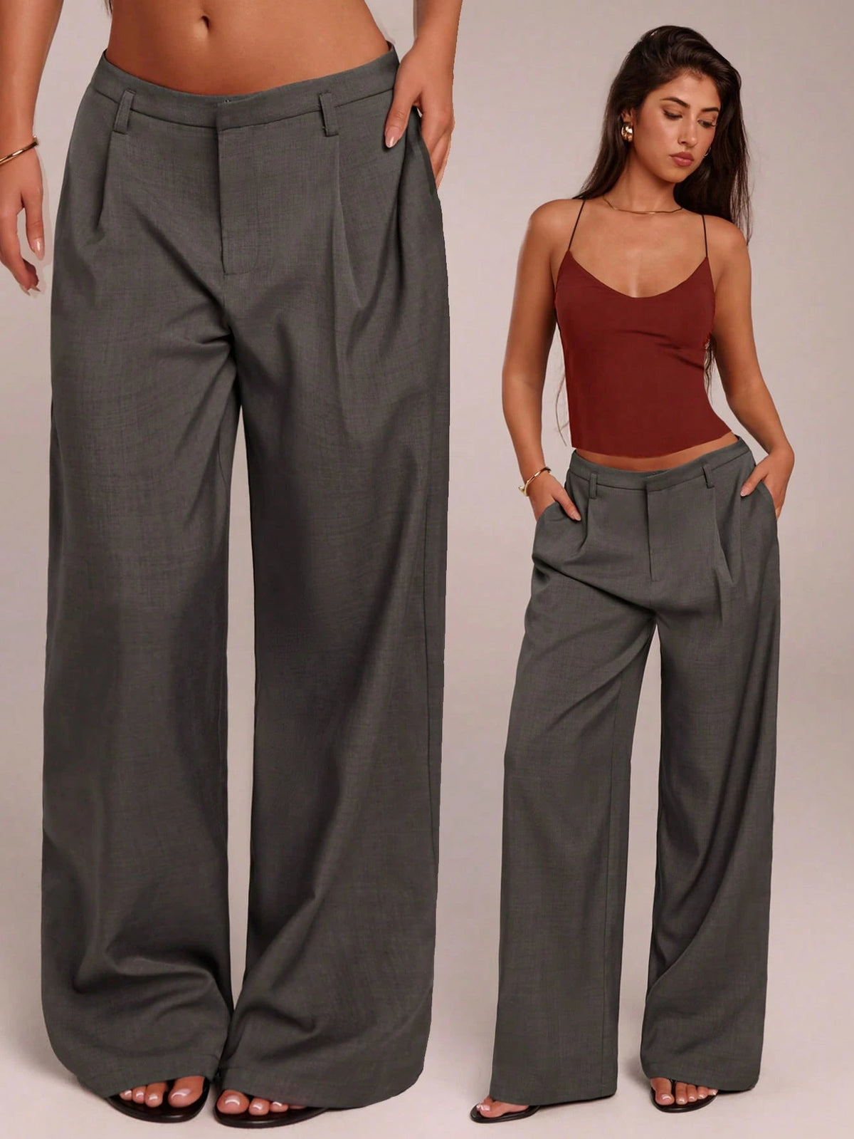 Forever 21 Women Pants Business Casual Women Western Wear Wide Leg Office Baggy Pants Professional Office Wear Grey Brown Pants For Women Work Women Dress Pants Business Casual Pants For Women W