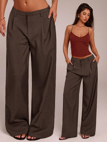 Forever 21 Women Pants Business Casual Women Western Wear Wide Leg Office Baggy Pants Professional Office Wear Grey Brown Pants For Women Work Women Dress Pants Business Casual Pants For Women W