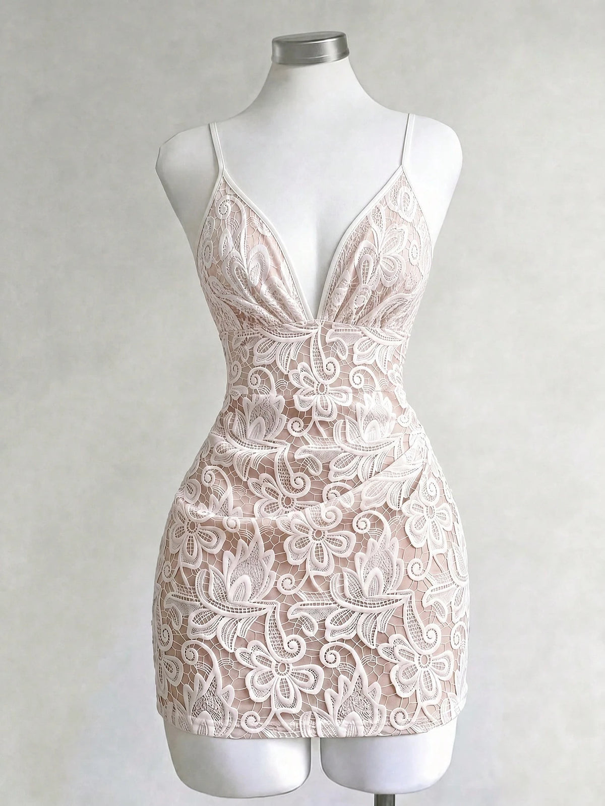 Franclia 2026 Summer New Women's Sleeveless Spaghetti Strap Lace 3D Print Dress, Elegant Elegant Sexy Party Beach Gathering Dress, White Lace Bodycon Mini Dress