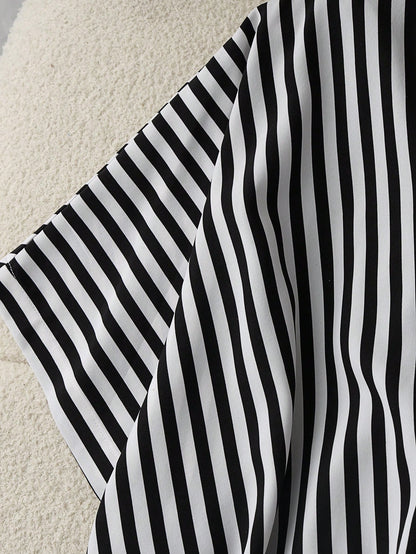 Franclia Casual Summer Women's Black And White Checkered V-Neck Raglan Short Sleeve Fake Two-Piece Striped Blouse,Office Elegant Knitted Vest Woven Top Shirts