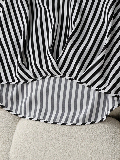 Franclia Casual Summer Women's Black And White Checkered V-Neck Raglan Short Sleeve Fake Two-Piece Striped Blouse,Office Elegant Knitted Vest Woven Top Shirts