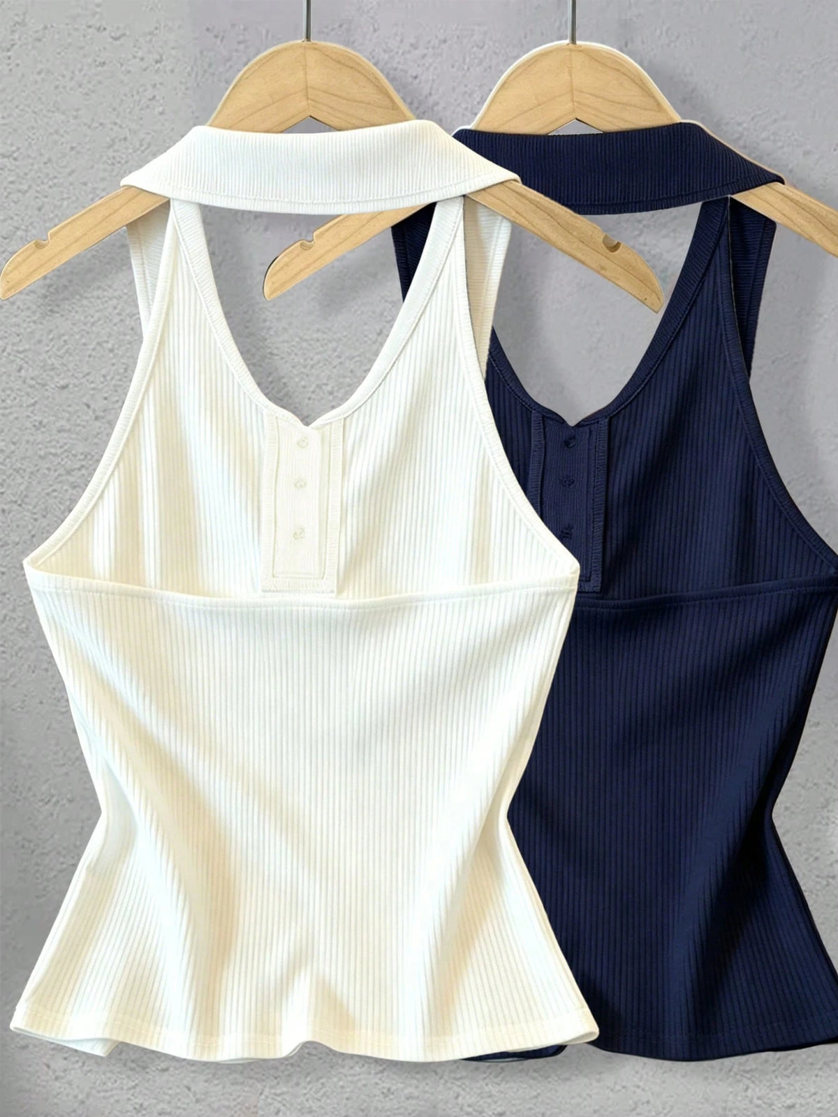 Franclia French Style Striped Backless Halter Neck Tank Top For Women, Summer, Slimming & Age-Reducing