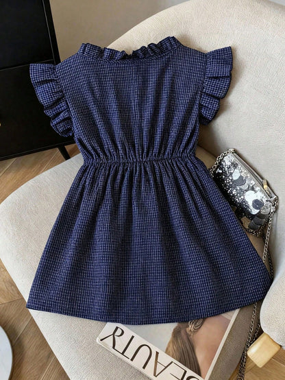 Franclia Korean Style Plaid Patchwork Frill Trim Loose Sleeveless Blouse Shirt For Women
