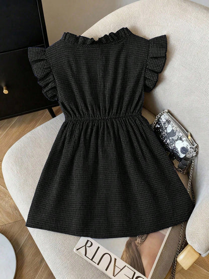 Franclia Korean Style Plaid Patchwork Frill Trim Loose Sleeveless Blouse Shirt For Women