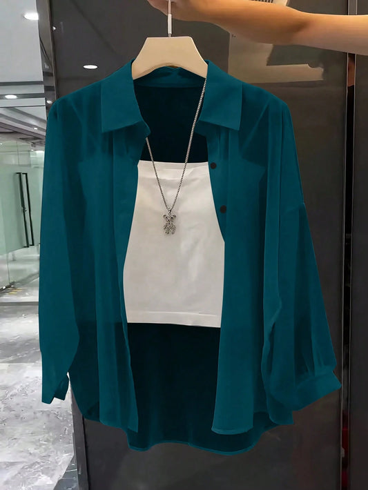 Franclia Turndown Collar Basic Transparent Solid Minimalist Shirt
