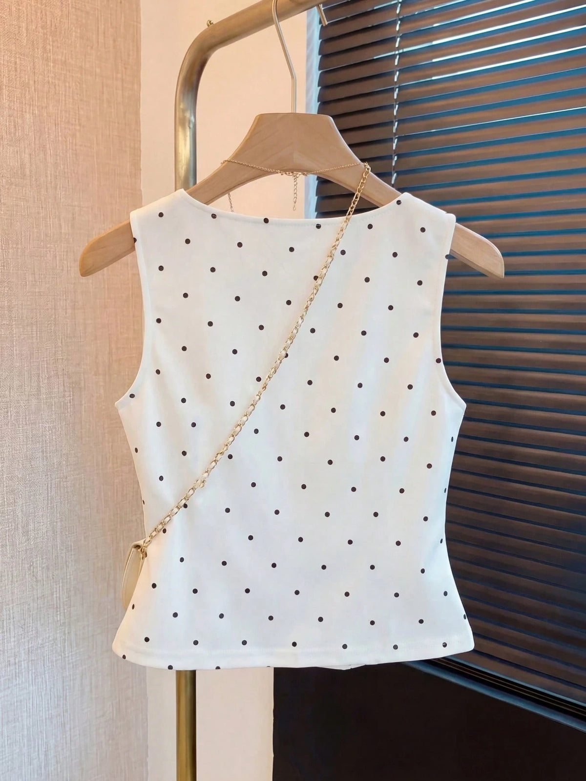 Franclia White And Black Polka Dot,Summer,Elegant,Tea Party Vintage Pearl Decor Women Tank Top Blouses Work Outfits Casual Cute Latest New Arrivals