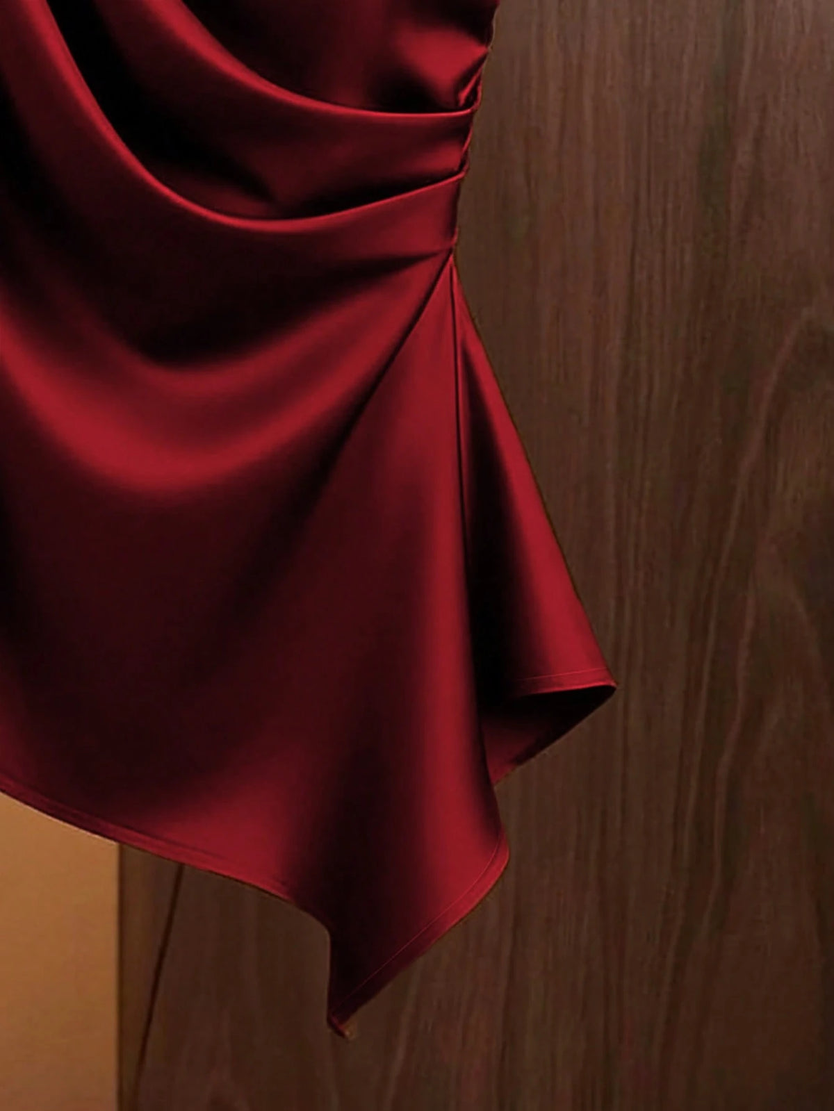 Franclia Women's Coffee Brown Satin Asymmetric One Shoulder Bow Decor Blouse,Elegant Ruched Silk Top For Date,Winter Draped Fitted Casual Work Wear Top