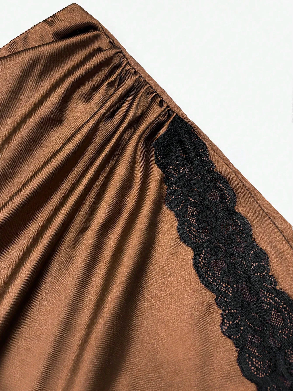 Franclia Women's Colorblock Lace Patchwork Pleated Wrap Elegant Sexy Skirt, Luxury, Brown Checkered Skirts For Ladies, Satin Party Night Autumn