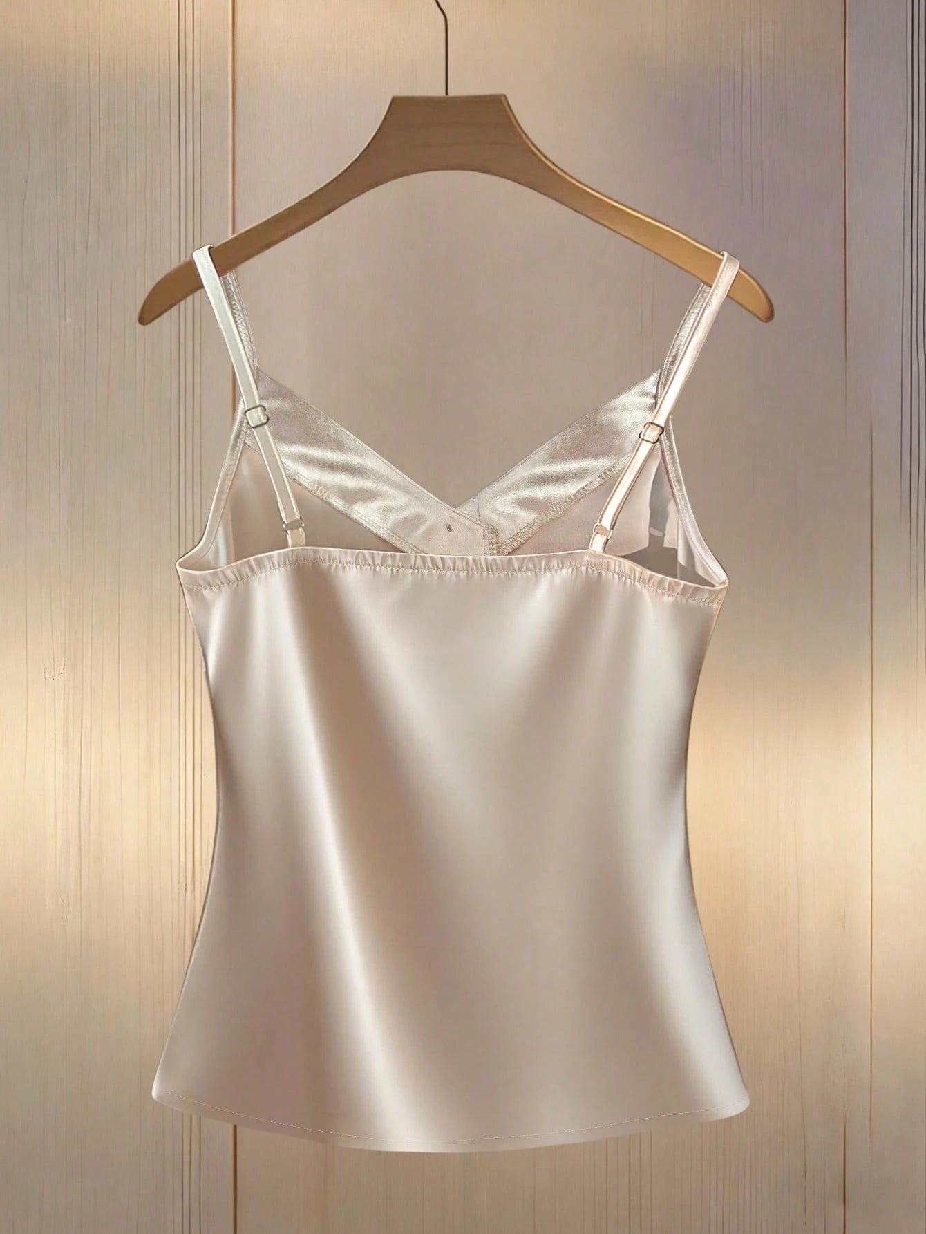 Franclia Women's Elegant Pearl Decor Satin Camisole,Beige Summer Silk Top With Buttons Minimalist Classy Dress Top For Tea Party Daily Tops And Blouses