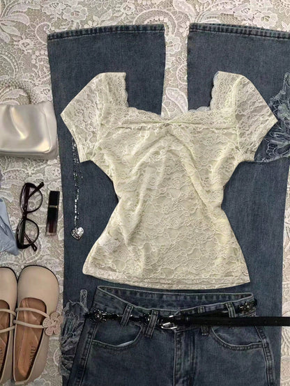 Franclia Women's Lace Bow Decor Elegant Top