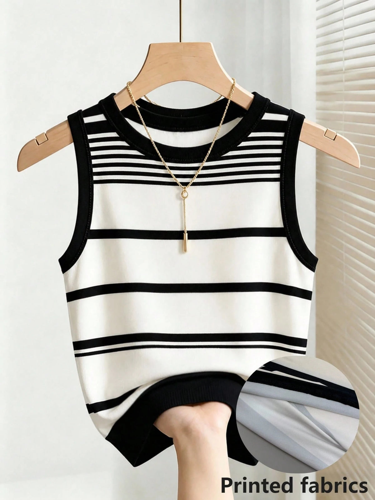 Franclia Women's Summer Casual Vacation & Commute Contrast Stripe Print Fitted Comfortable Tank Top