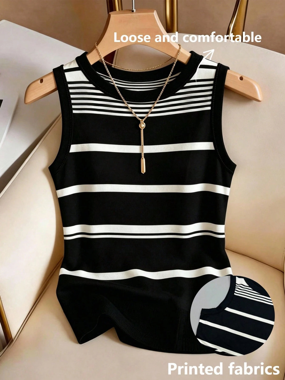 Franclia Women's Summer Casual Vacation & Commute Contrast Stripe Print Fitted Comfortable Tank Top