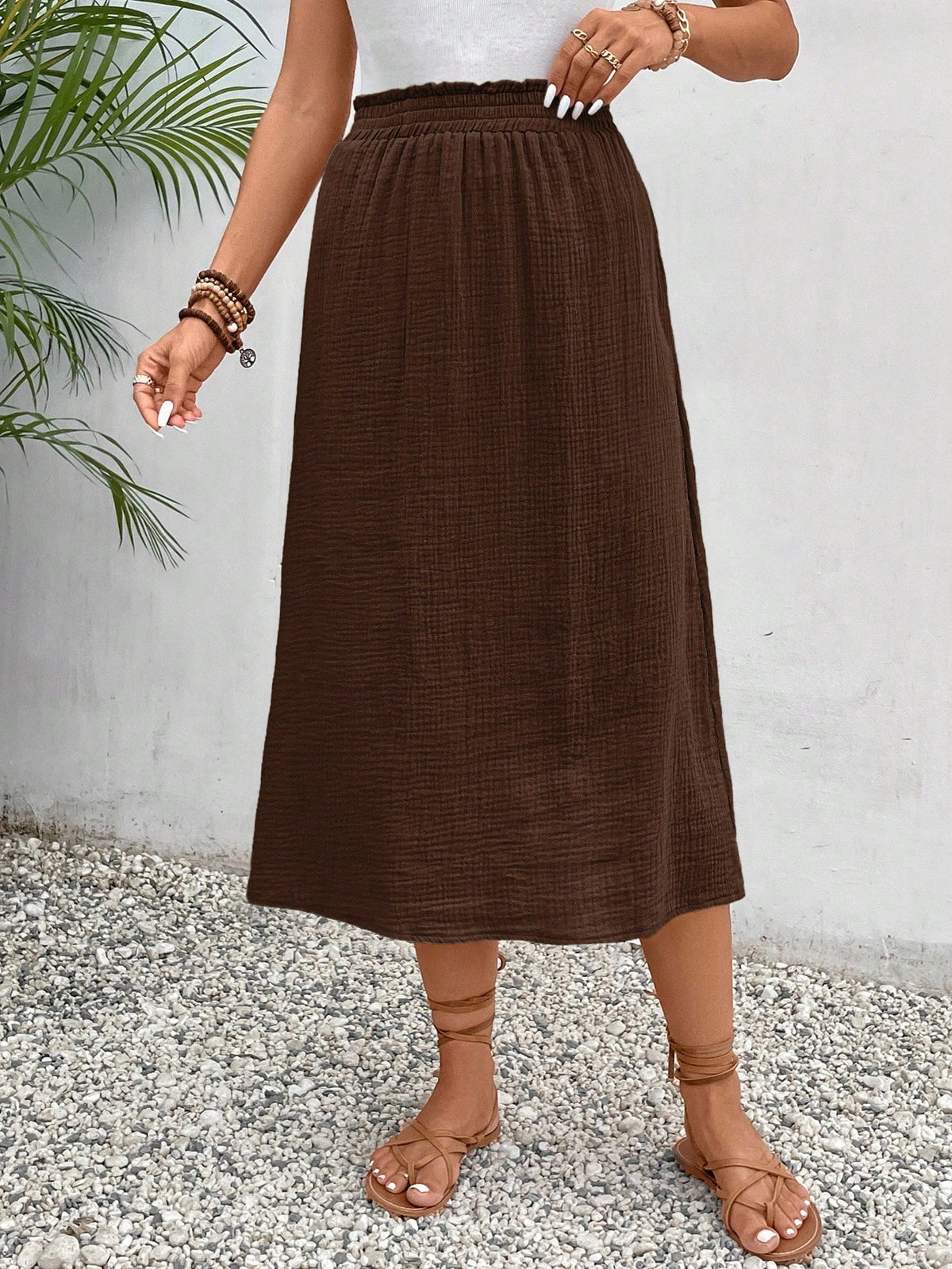 Frenchy Women's Solid Color High Waist Pleated Casual Skirt, Summer