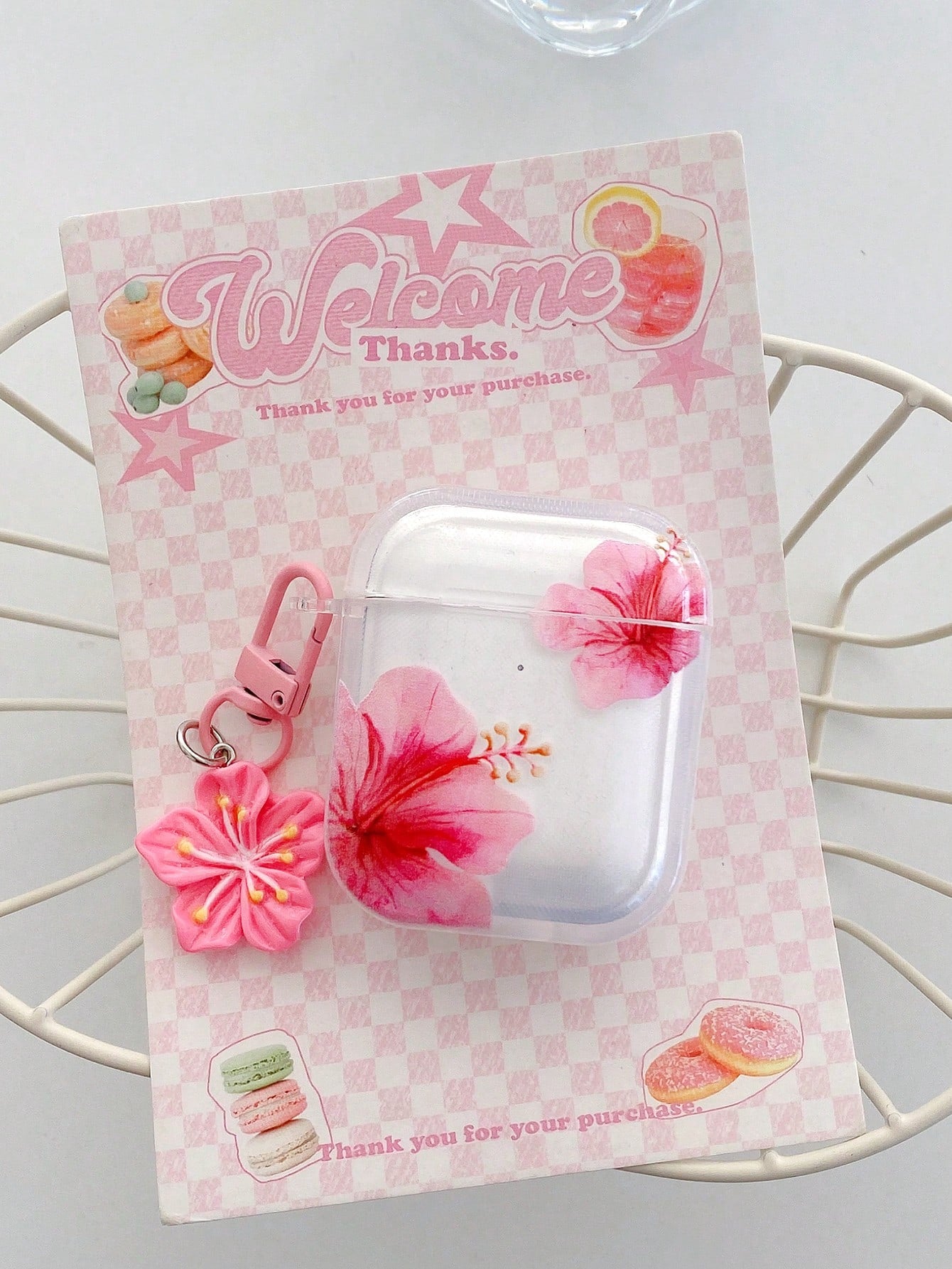 Fresh Sweet Style Pattern Realistic Hibiscus Flower Earphone Case, Transparent Earphone Case With Free Flower Charm, Compatible With Earphonecase, Headphones, Compatible With Earphone Pro 3 Case, Comp