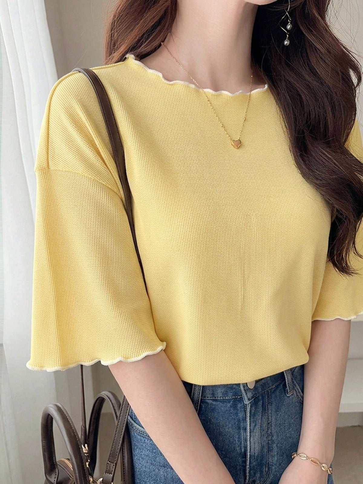 FRIFUL Women's Wavy Striped Loose Contrast Trim Short Sleeve T-Shirt, Summer Casual Wear